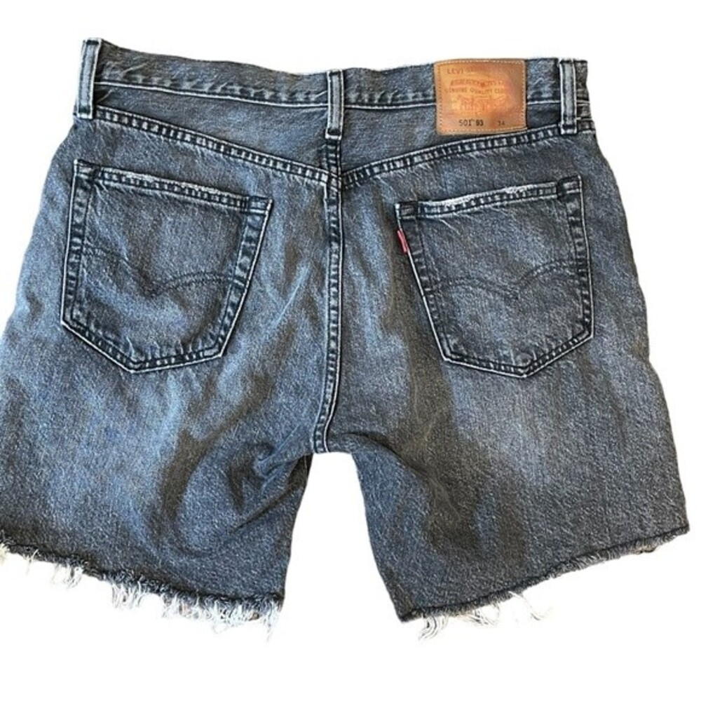 Levi's 501 Black Distressed Raw Hem Denim High Rise Jean Shorts Size 34 - Picture 4 of 10